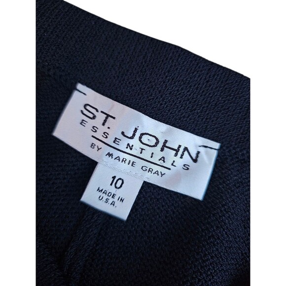 St. John Size 10 Classic Santana Knit Solid Black Pants Straight Leg Pull On - Picture 3 of 16